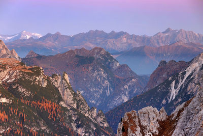 Panoramic view of snowcapped mountains against sky