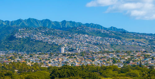 Aerial view of townscape against sky