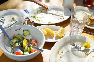 Close-up of food served on table