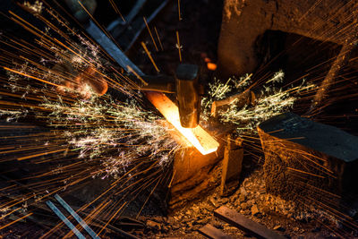 Close-up of molten metal at workshop