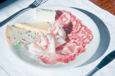 High angle view of dessert in plate on table