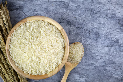 High angle view of bread in bowl