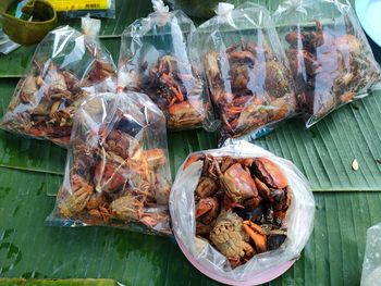 High angle view of fish for sale in market