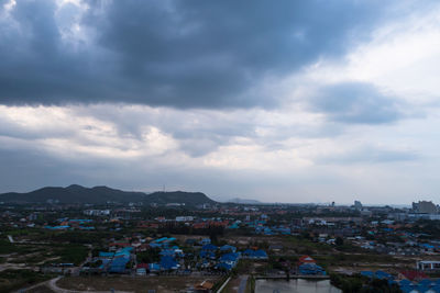 High angle view of townscape against sky