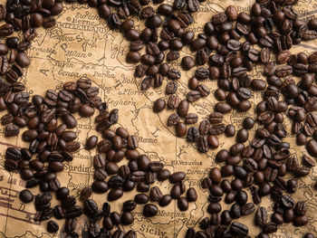 High angle view of coffee beans on table