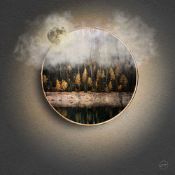 Digital composite image of trees seen through hole