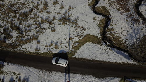 High angle view of snow on wall