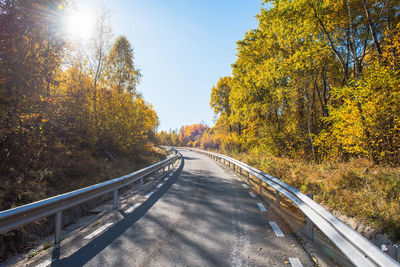 Footbridge amidst trees during autumn