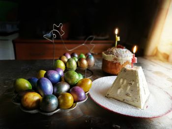 High angle view of fruits on table