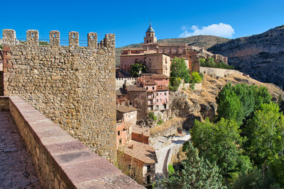 Cathedral of the savior in albarracin from the 16th century seen from the medieval walls
