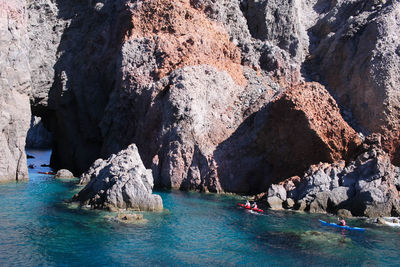 Panoramic shot of rocks in sea