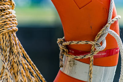 Rope tied on life belt