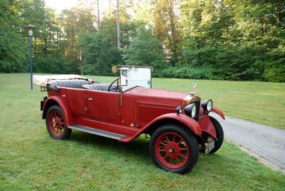 Vintage car on field