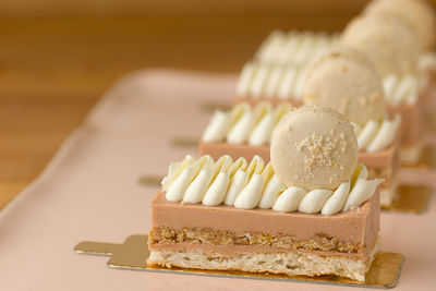 Close-up of cake in plate on table