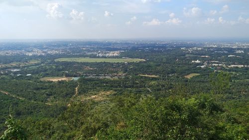 High angle view of cityscape against sky