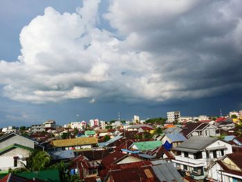 High angle view of cityscape against sky