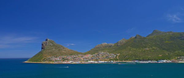 Scenic view of sea against clear blue sky