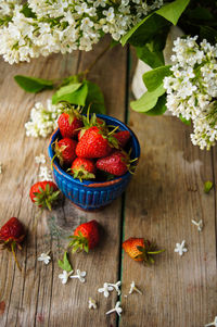 View of strawberries on table