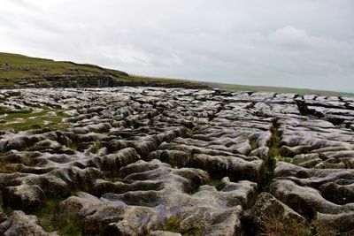 Rocky limestone pavement against sky