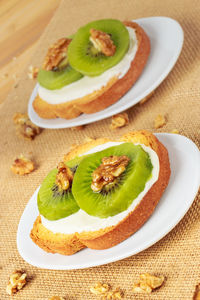 Close-up of dessert served on table