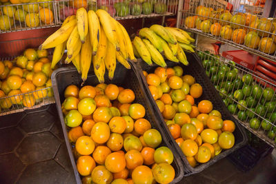 High angle view of fruits for sale at market stall