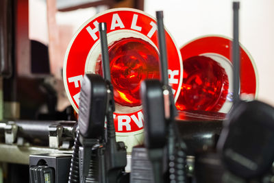 Close-up of black walkie-talkies