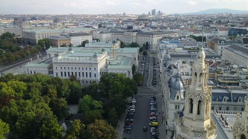 High angle view of buildings in city