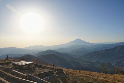 Scenic view of mountains against sky during sunset