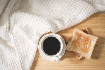 High angle view of breakfast on table