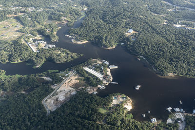 Beautiful aerial view to flooded amazon rainforest and river