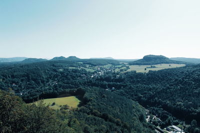 High angle view of landscape against clear sky