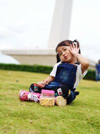 Full length of girl on field