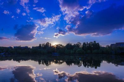 Scenic view of lake at sunset