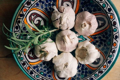 Directly above view of herb and spice in plate