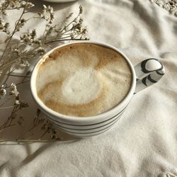 High angle view of coffee on table