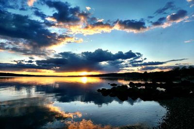 Scenic view of lake at sunset