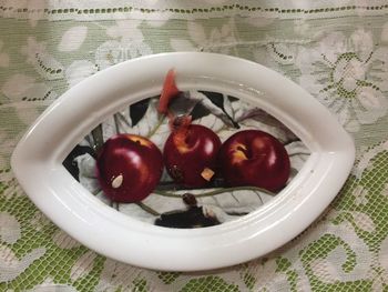 High angle view of cherries in bowl