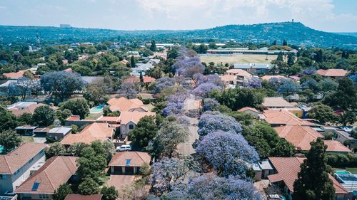 High angle view of townscape against sky