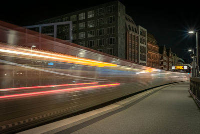 Light trails on street at night