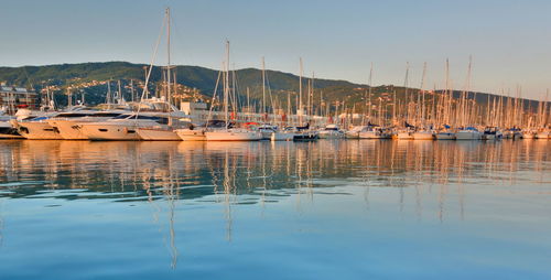 Boats moored in harbor