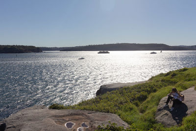 Scenic view of sea against clear sky