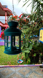 Close-up of lantern against plants