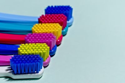 Close-up of multi colored pencils on table