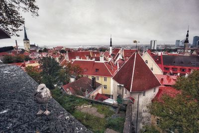 High angle view of cityscape against sky