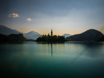 View of lake at sunset