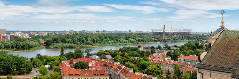 High angle view of buildings in city