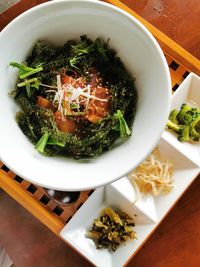 High angle view of food in plate on table