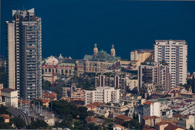 High angle view of buildings in city