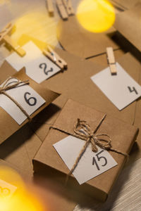 Close-up of christmas decorations on table