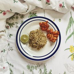 High angle view of food in plate on table